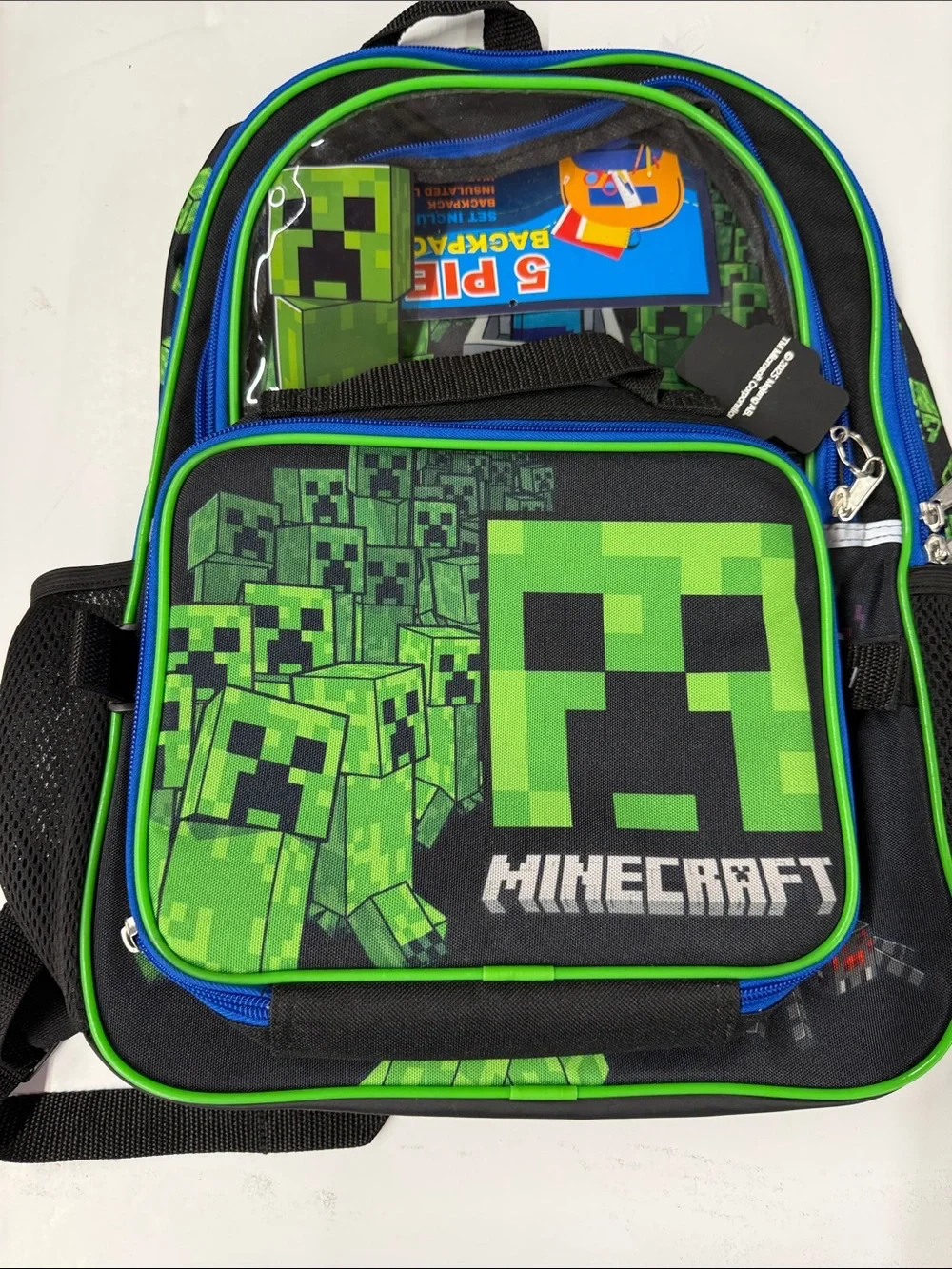 NEW Minecraft Backpack - Green Creeper Design w/ Lunchbox